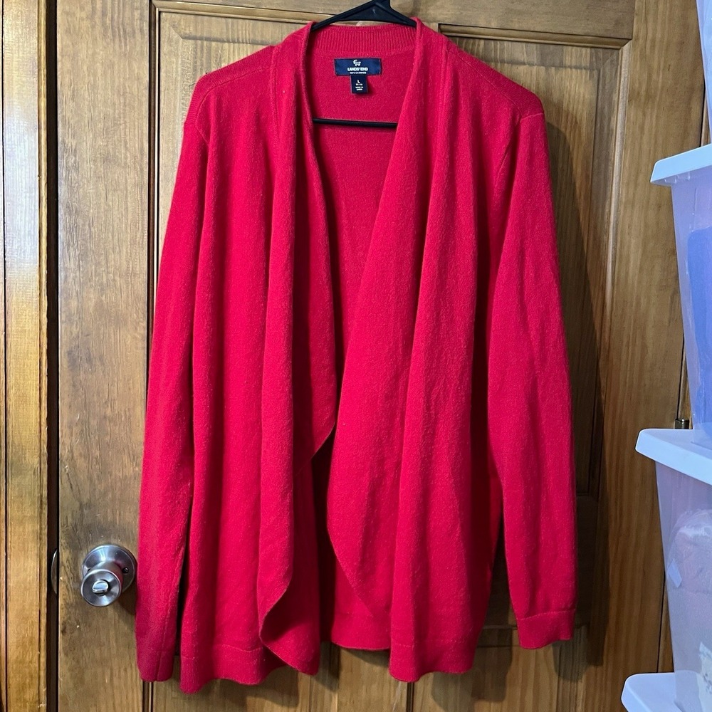 Lands' End Women's Large Red 100% Cashmere Open Front Draping Cardigan Sweater